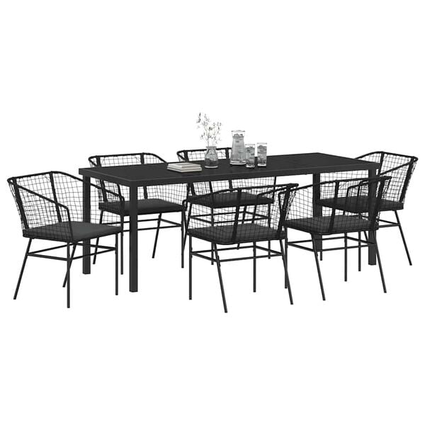 vidaXL Garten Essgruppe 7 pcs Schwarz Poly-Rattan