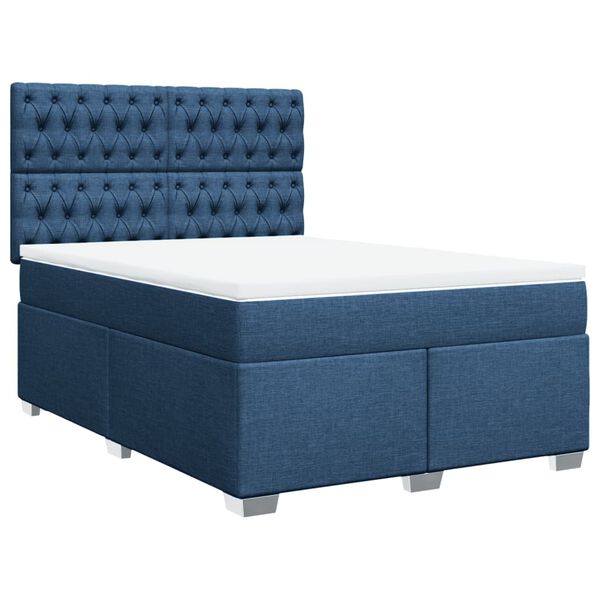 vidaXL Boxspringbett mit Matratze Blau 140x190 cm Stoff