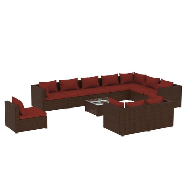 vidaXL 11-tlg. Garten-Lounge-Set mit Kissen Poly Rattan Braun