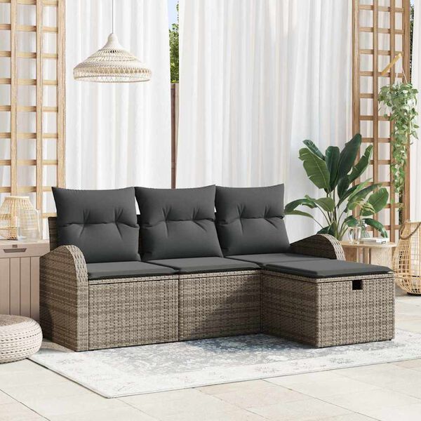 vidaXL Sofa Set mit Kissen mit Speicher 4 pcs Grau Poly-Rattan