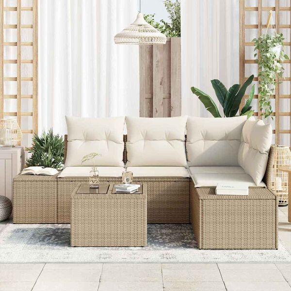 vidaXL Gartensofa-set mit Speicher Beige und Creme Poly-Rattan
