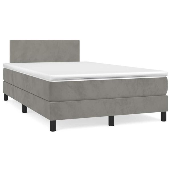 vidaXL Boxspringbett mit Matratze & LED Hellgrau 120x190 cm Samt