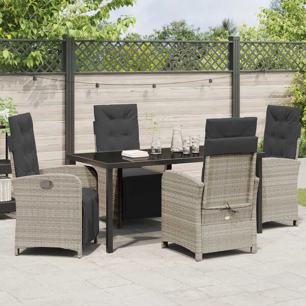 vidaXL Garten Essgruppe mit Kissen 5 pcs Hellgrau Poly-Rattan
