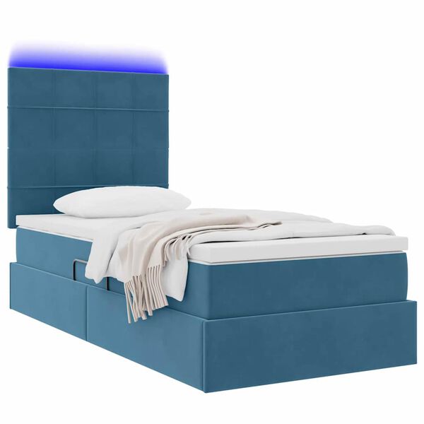 vidaXL Bett mit Stauraum und LED mit LED Dunkelblau 90 x 200 cm Samt