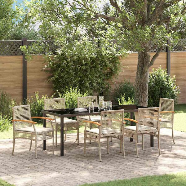 vidaXL Garten Essgruppe 7 pcs Beige Poly-Rattan