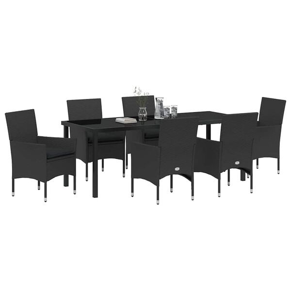 vidaXL Garten Essgruppe mit Kissen 7 pcs Schwarz Poly-Rattan