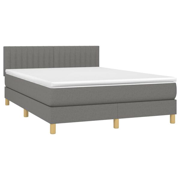 vidaXL Boxspringbett mit Matratze & LED Dunkelgrau 140x190 cm Stoff