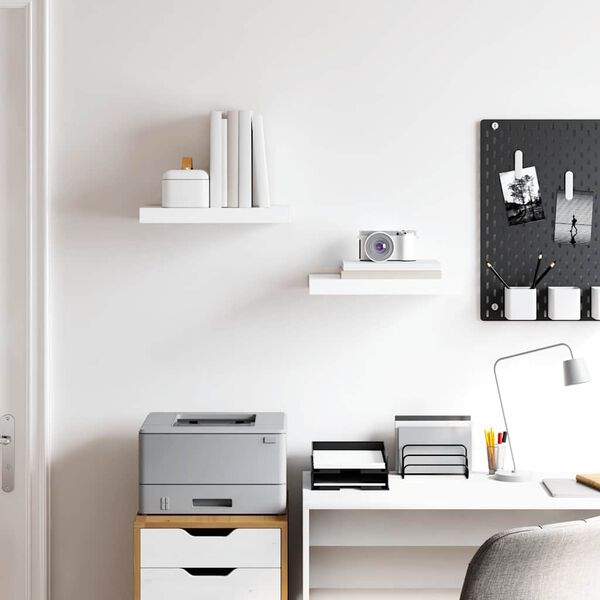 vidaXL Schweberegale 2 Stk. Hochglanz-Wei&szlig; 40x23x3,8 cm MDF