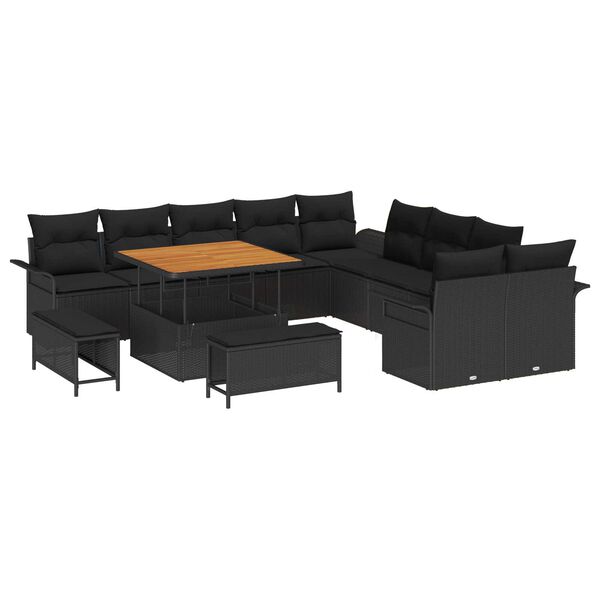 vidaXL Garten-Sofa-Set mit Kissen mit Speicher 13 pcs Schwarz