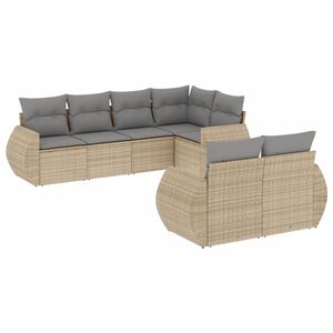 vidaXL 7-tlg. Garten-Sofagarnitur mit Kissen Beige Poly Rattan