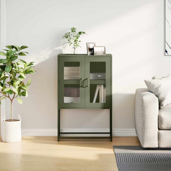 vidaXL Highboard Olivgrün 68x39x107 cm Stahl