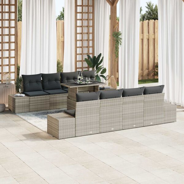 vidaXL Gartensofa-set mit Kissen 9 pcs Hellgrau und Dunkelgrau