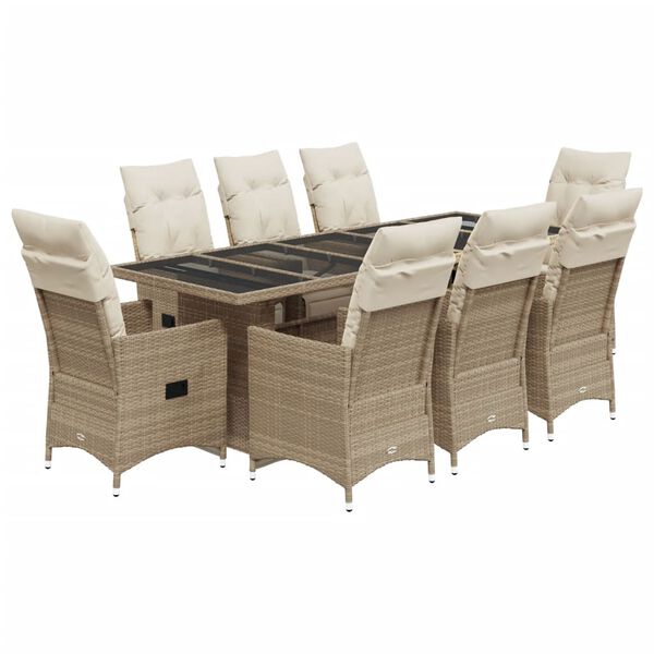 vidaXL 9-tlg. Garten-Bistro-Set mit Kissen Beige Poly Rattan