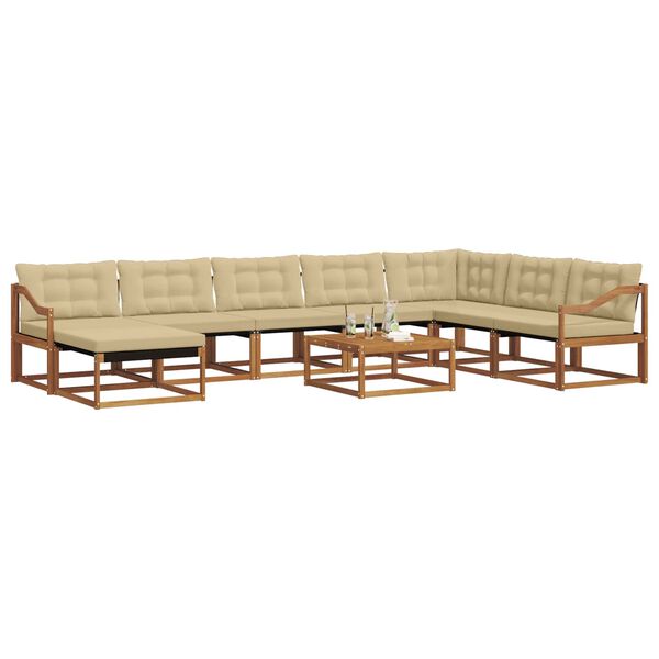 vidaXL Outdoor-Sofagarnitur 9 pcs Natur und Beige Massivholz Akazie