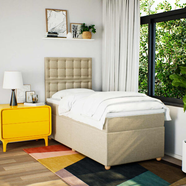 vidaXL Boxspringbett mit Matratze Creme 100x200 cm Stoff