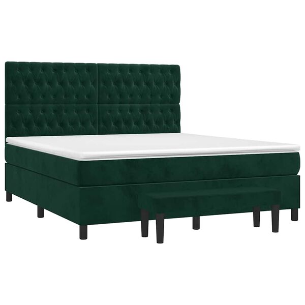 vidaXL Boxspringbett mit Matratze Dunkelgr&uuml;n 180x200 cm Samt