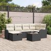 vidaXL Garten-Sofa-Set mit Kissen 7 pcs Schwarz Poly Rattan
