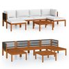vidaXL 7-tlg. Garten-Lounge-Set mit Kissen Cremefarbenes Holz Akazie & Seil