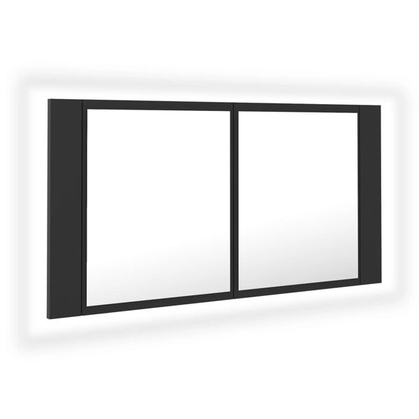 vidaXL LED-Bad-Spiegelschrank Grau 90x12x45 cm Acryl