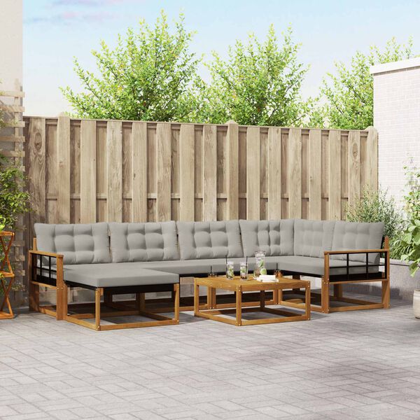 vidaXL Outdoor-Sofagarnitur mit Kissen 7 pcs Nat&uuml;rlich und Hellgrau