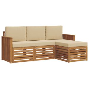 vidaXL Outdoor-Sofagarnitur 4 pcs Natur und Beige Massivholz Akazie