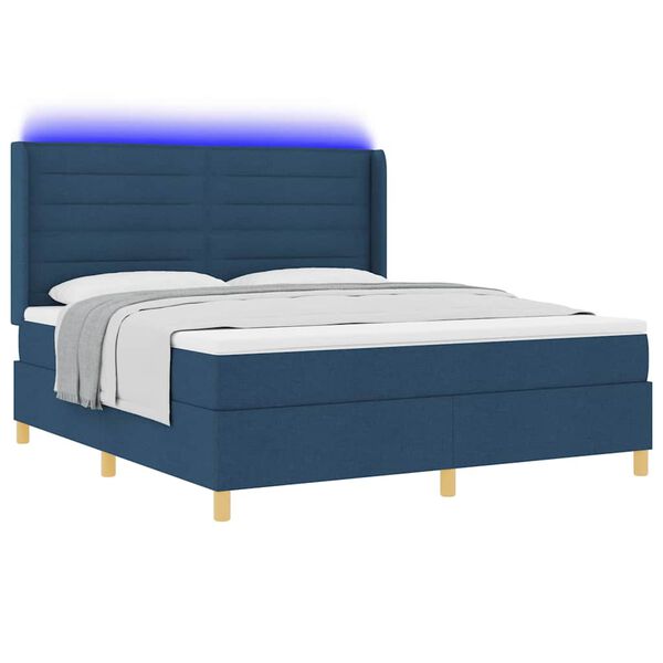 vidaXL Boxspringbett mit Matratze mit LED Blau 180 x 200 cm Stoff