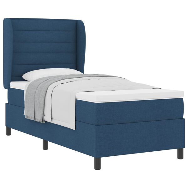 vidaXL Boxspringbett mit Matratze mit Kopfteil Blau 90 x 190 cm Stoff