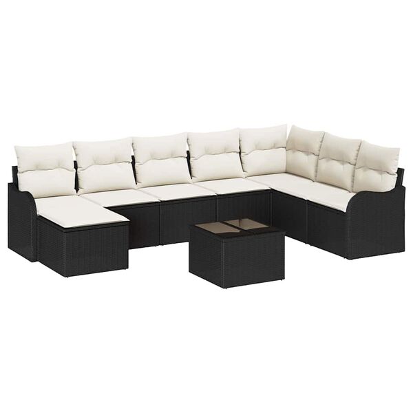 vidaXL Garten-Sofa-Set mit Kissen 9 pcs Schwarz und Wei&szlig; Poly Rattan