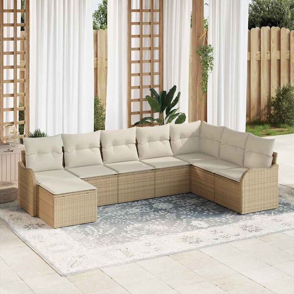 vidaXL Garten-Sofa-Set mit Kissen 8 pcs Beige und Wei&szlig; Poly Rattan