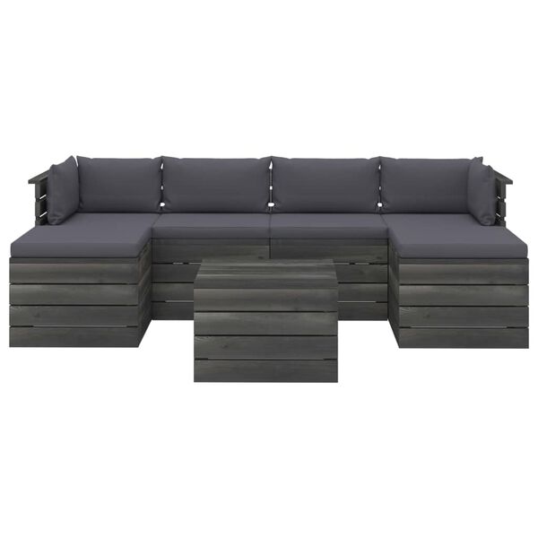 vidaXL 7-tlg. Garten-Sofagarnitur aus Paletten mit Kissen Kiefernholz