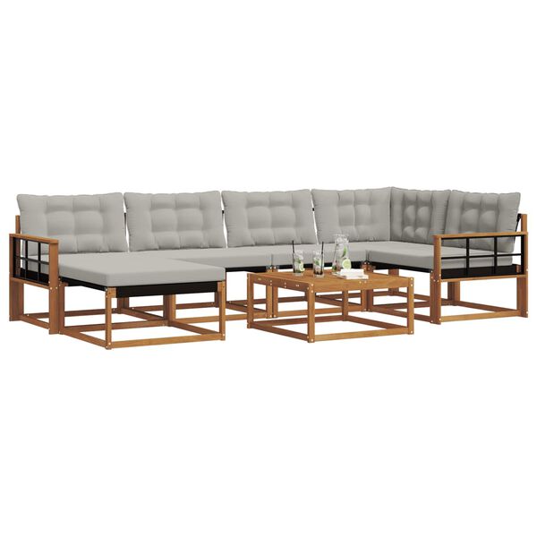 vidaXL Outdoor-Sofagarnitur mit Kissen 7 pcs Nat&uuml;rlich und Hellgrau