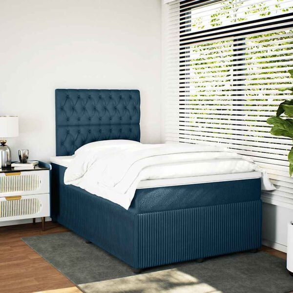 vidaXL Boxspringbett mit Matratze Dunkelblau 120x200 cm Samt