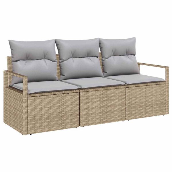 vidaXL Gartensofa-set mit Kissen 3 pcs Beige und Hellgrau Poly-Rattan