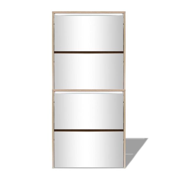 vidaXL Schuhschrank mit 4 F&auml;chern Spiegel Eiche 63&times;17&times;134 cm