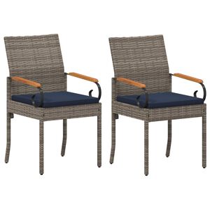 vidaXL Gartenst&uuml;hle 2 pcs Grau und Marineblau Poly-Rattan und Akazie