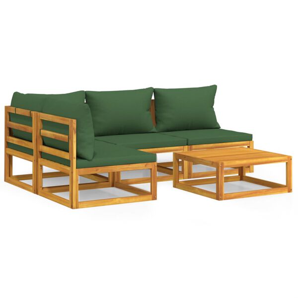 vidaXL 5-tlg. Garten-Lounge-Set mit Gr&uuml;nen Kissen Massivholz