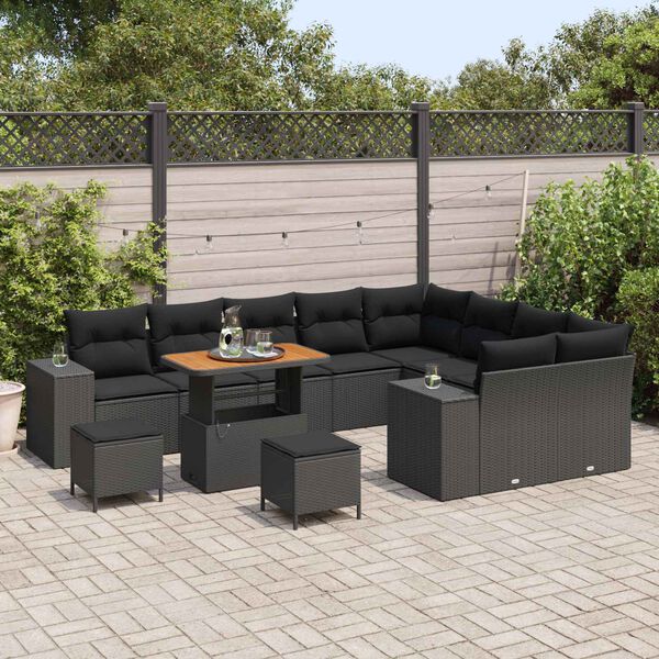 vidaXL Garten-Sofa-Set mit Kissen mit Speicher 12 pcs Schwarz