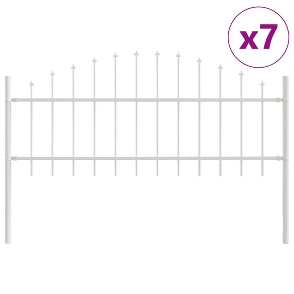 vidaXL Gartenzaun 7 pcs Wei&szlig; 170 x 140 cm Pulverbeschichteter Stahl