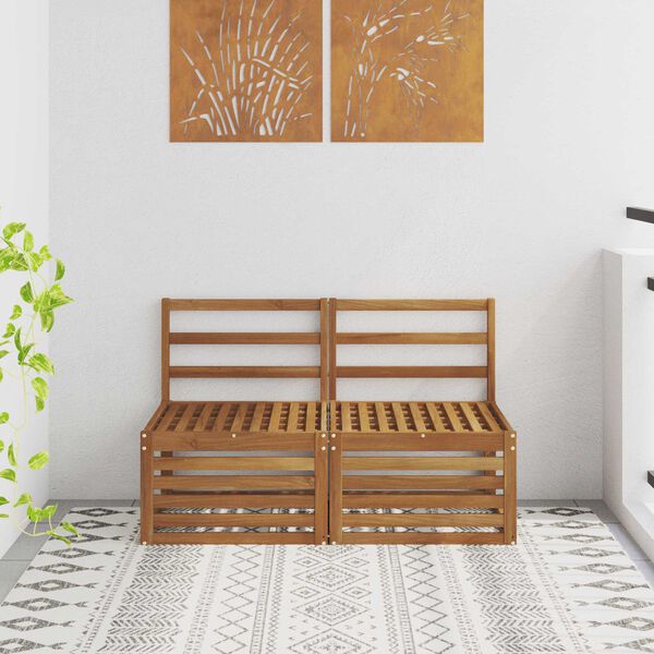 vidaXL 2er-Set Outdoor-Mittelsofa Massives Akazienholz Natur