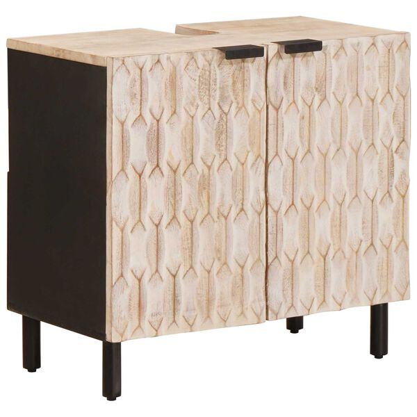 vidaXL Waschbeckenschrank Wei&szlig; 62 x 33 x 58 cm Massivholz Mango