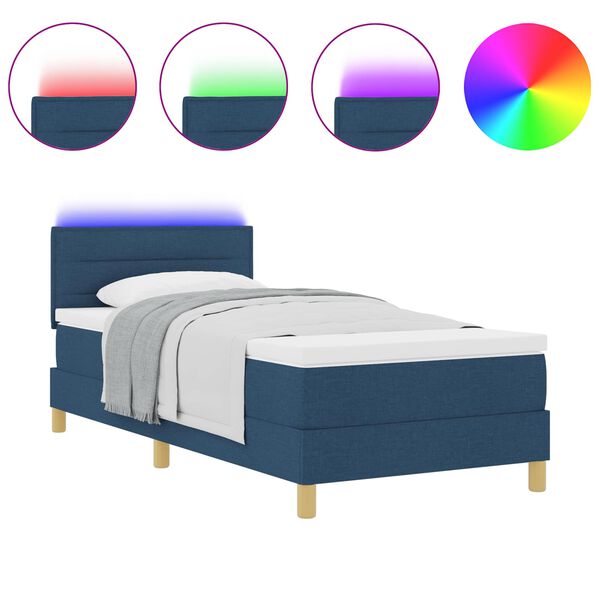 vidaXL LED Boxspringbett mit Matratze Blau 80 x 200 cm Stoff