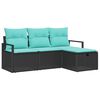 vidaXL Sofa Set mit Kissen 4 pcs Schwarz und T&uuml;rkis Poly-Rattan