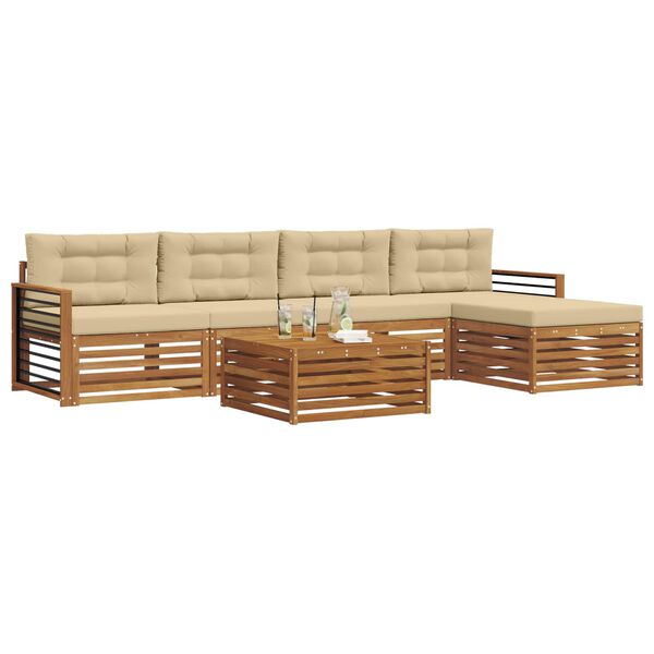 vidaXL Outdoor-Sofagarnitur mit Kissen 6 pcs Natur und Beige