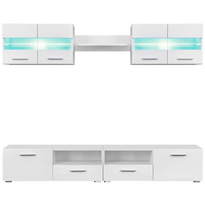 VidaXL 5-tlg. TV-Wohnwand-Set mit LED-Leuchten Hochglanz-Weiß