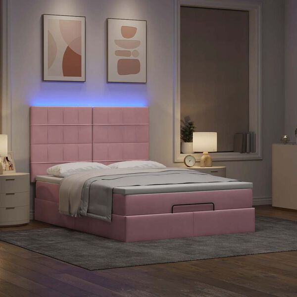 vidaXL Ottoman-Bett mit Matratzen & LEDs Rosa 140x200 cm Samt