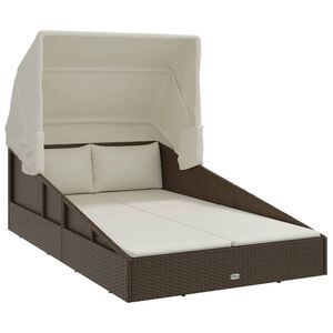 vidaXL Sonnenliege mit Faltdach Braun 200x114x128 cm Poly Rattan