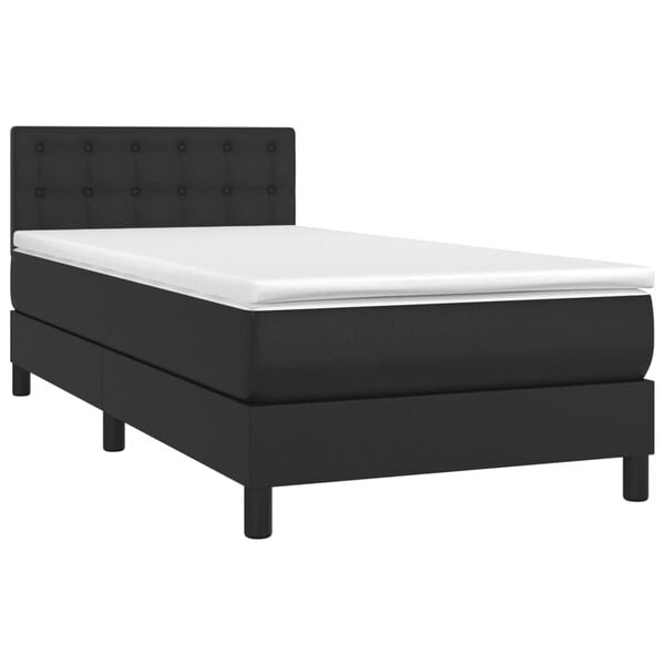 vidaXL Boxspringbett mit Matratze & LED Schwarz 100x200 cm Kunstleder