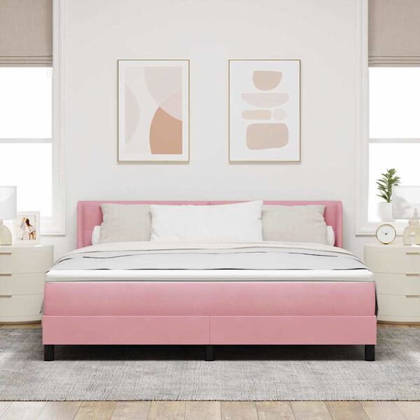 vidaXL Boxspringbett mit Matratze mit Kopfteil Rosa 200 x 180 cm Samt