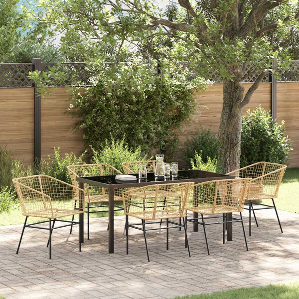 vidaXL Garten Essgruppe 7 pcs Braun Poly-Rattan