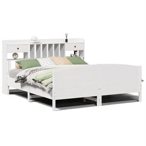 vidaXL Massivholzbett mit Regal ohne Matratze Wei&szlig; 180x200 cm Kiefer